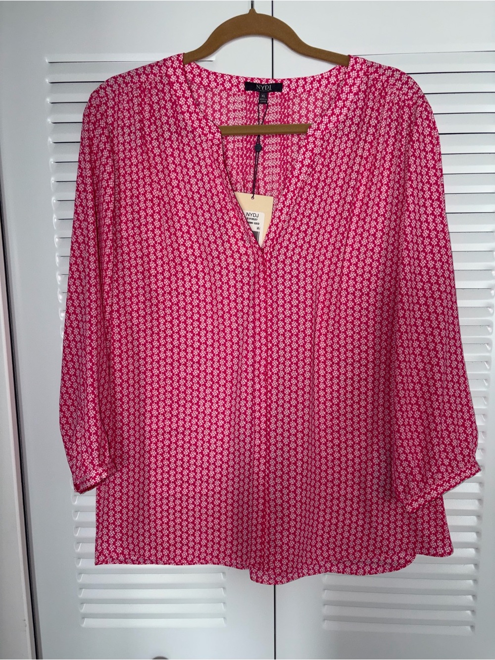 NYDJ Pink Micro-Print V-Neck Blouse